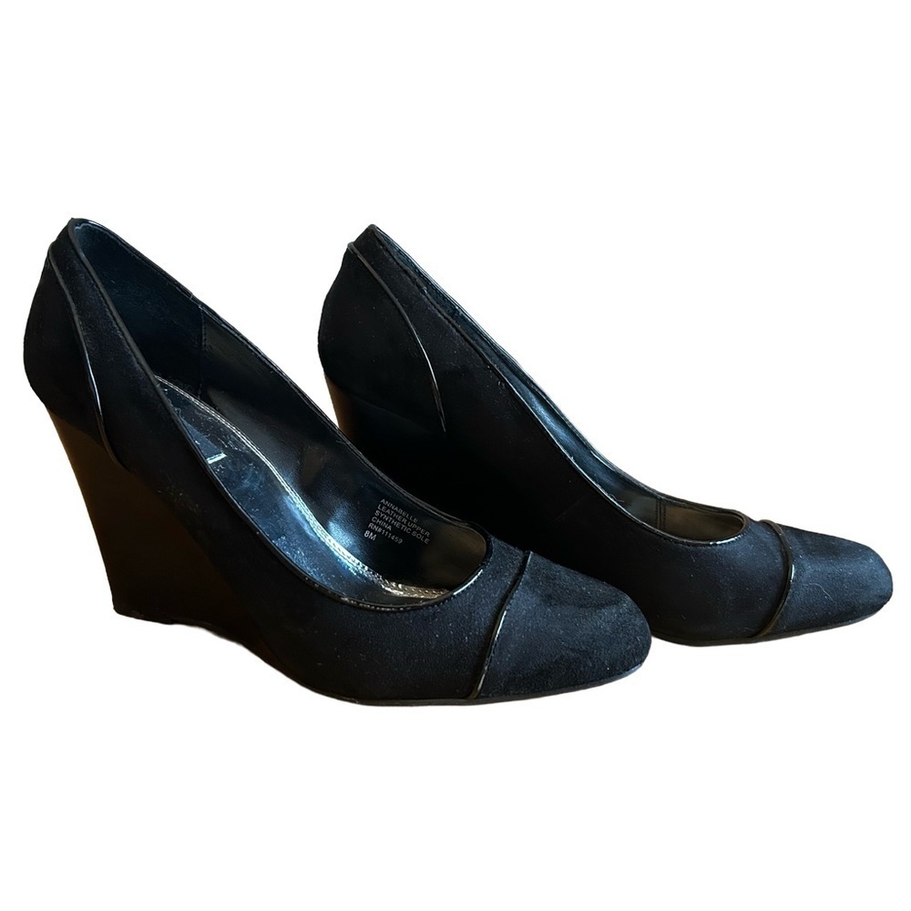 WHBM Black Suede 3”Wedge Heels Size 8